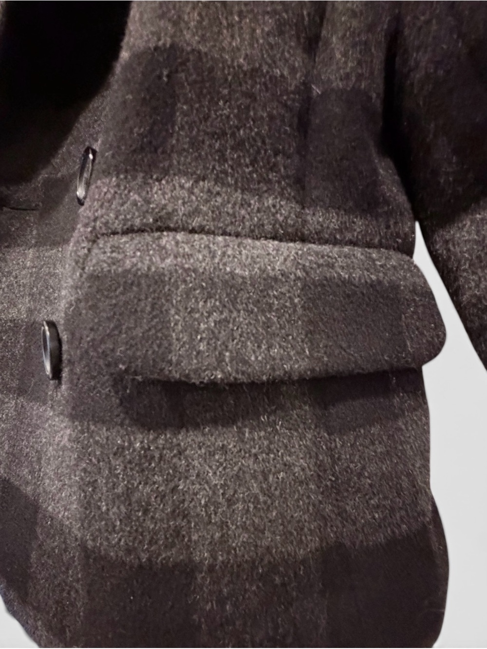 Brooks Brothers Women's Black & Gray Plaid Wool Double-Breasted Peacoat 0 XS - Picture 4 of 8